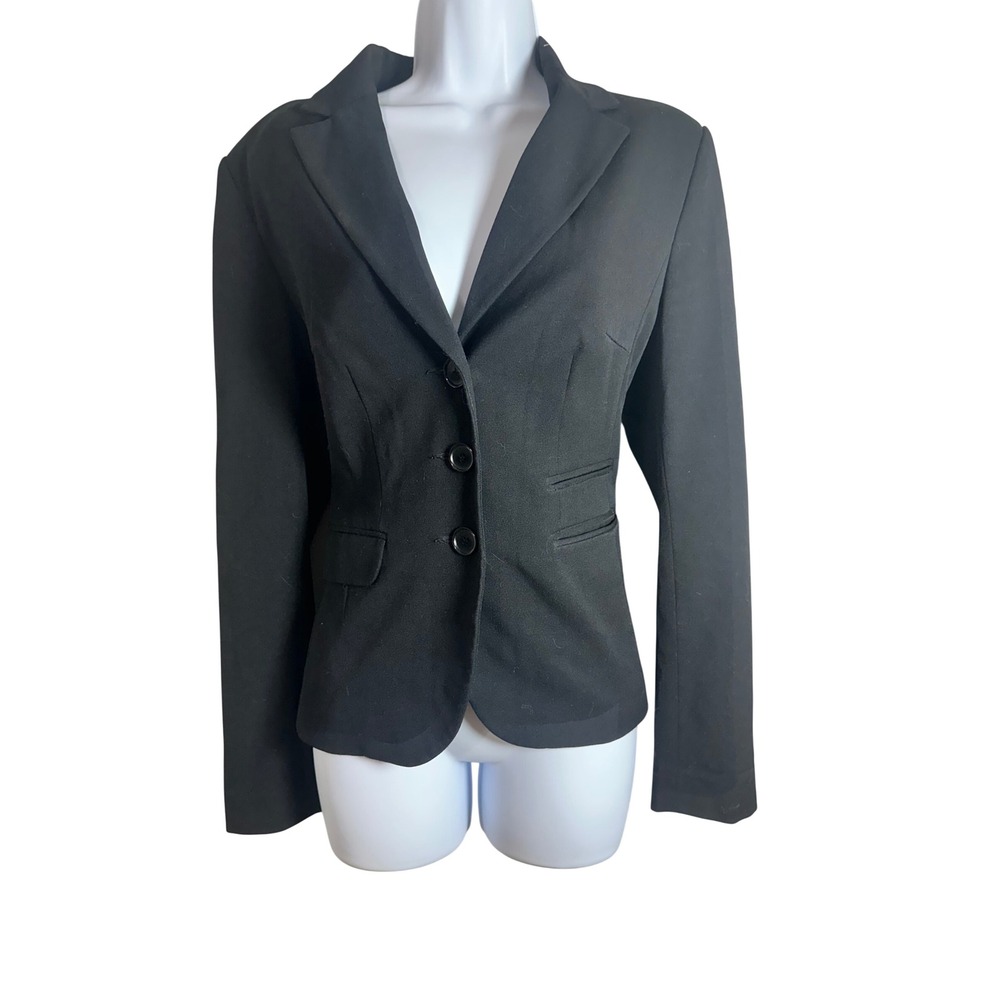 H&M Womens Black Fitted Three Button Blazer Jacket Size 12 Business Professional